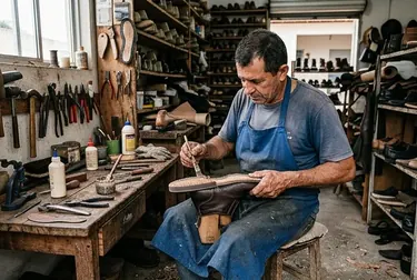 Sapateiro colando sola de sapato em Luís Eduardo Magalhães.